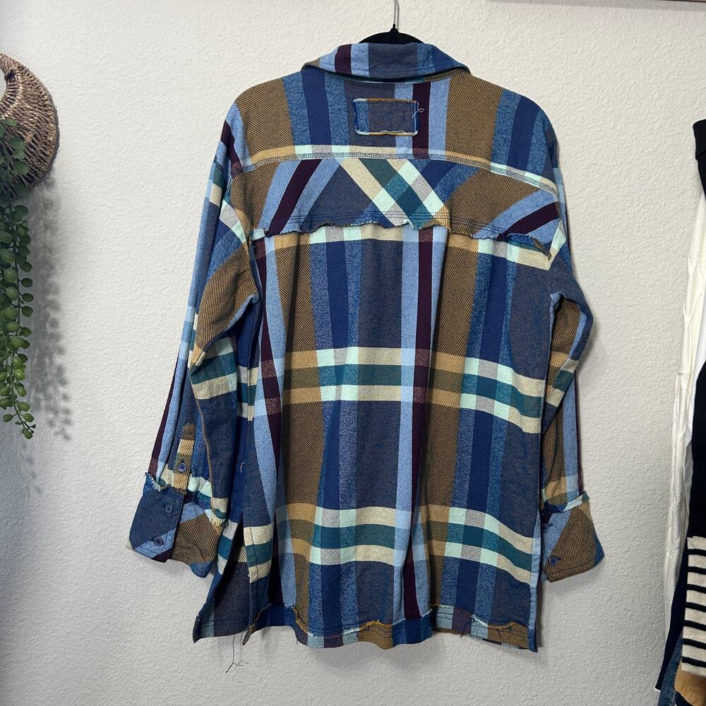 NEW Free People We The Free So Long Summer Plaid Top Blue Tan Small Shacket - Picture 5 of 8